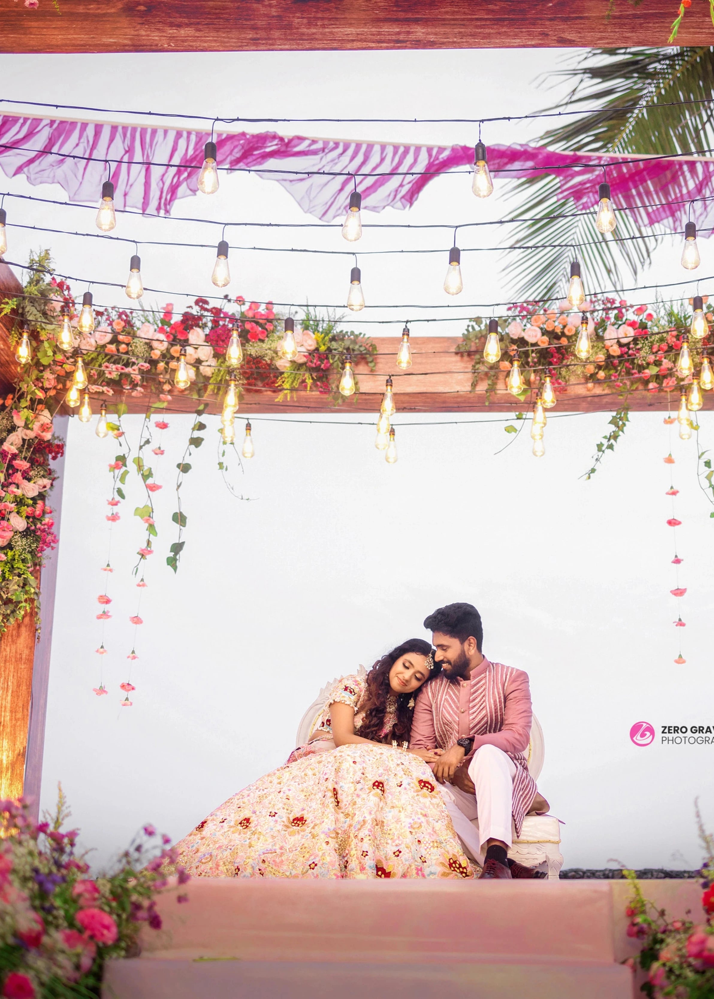 Bride Aarthi Rajagopal from USA in a concept ivory lehenga, intricately handcrafted with resham knot work, crystals, cutdana, pearls, sequins and zardozi.