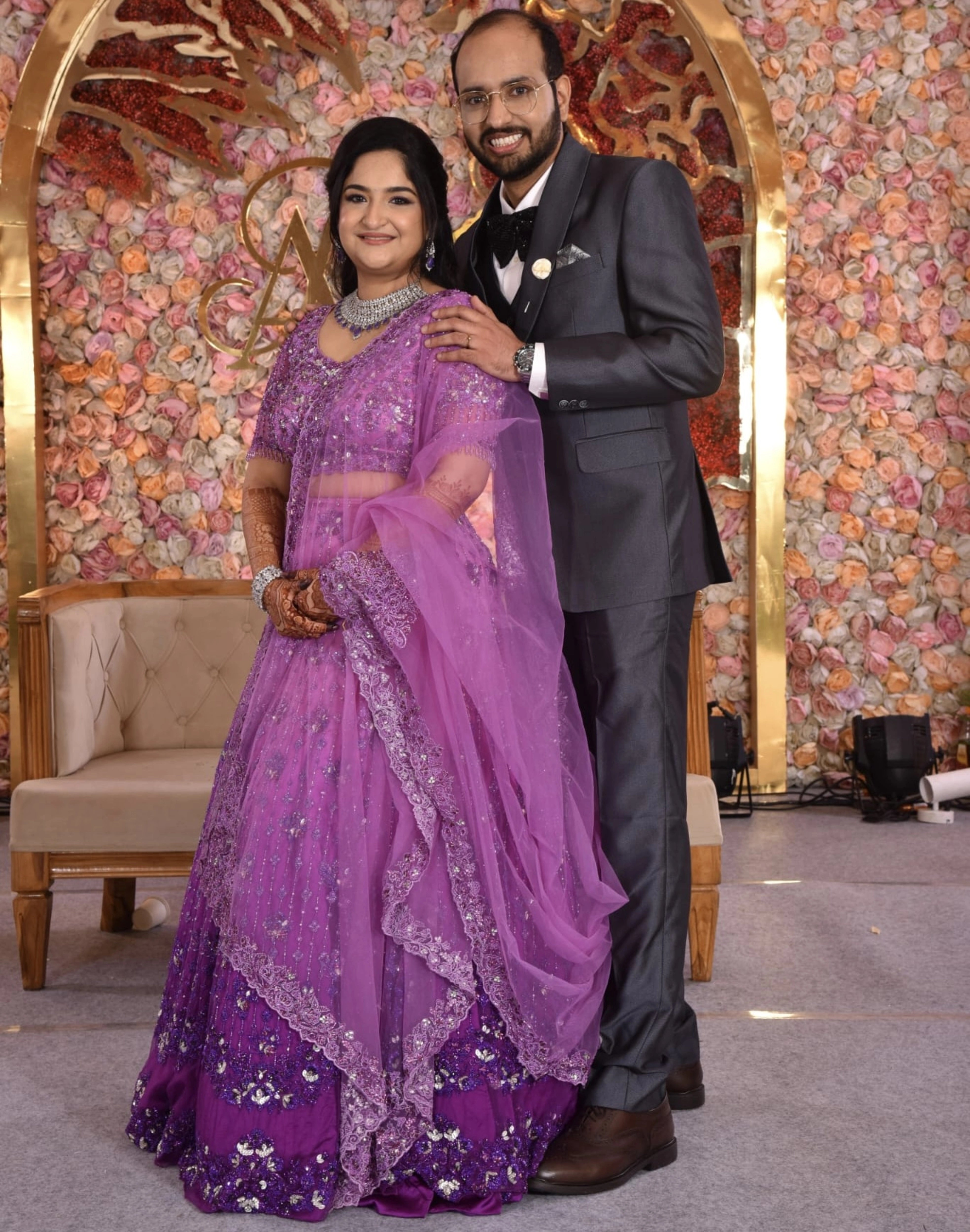 Bride Aarthi from USA in a lavender lehenga by Archana Karthick