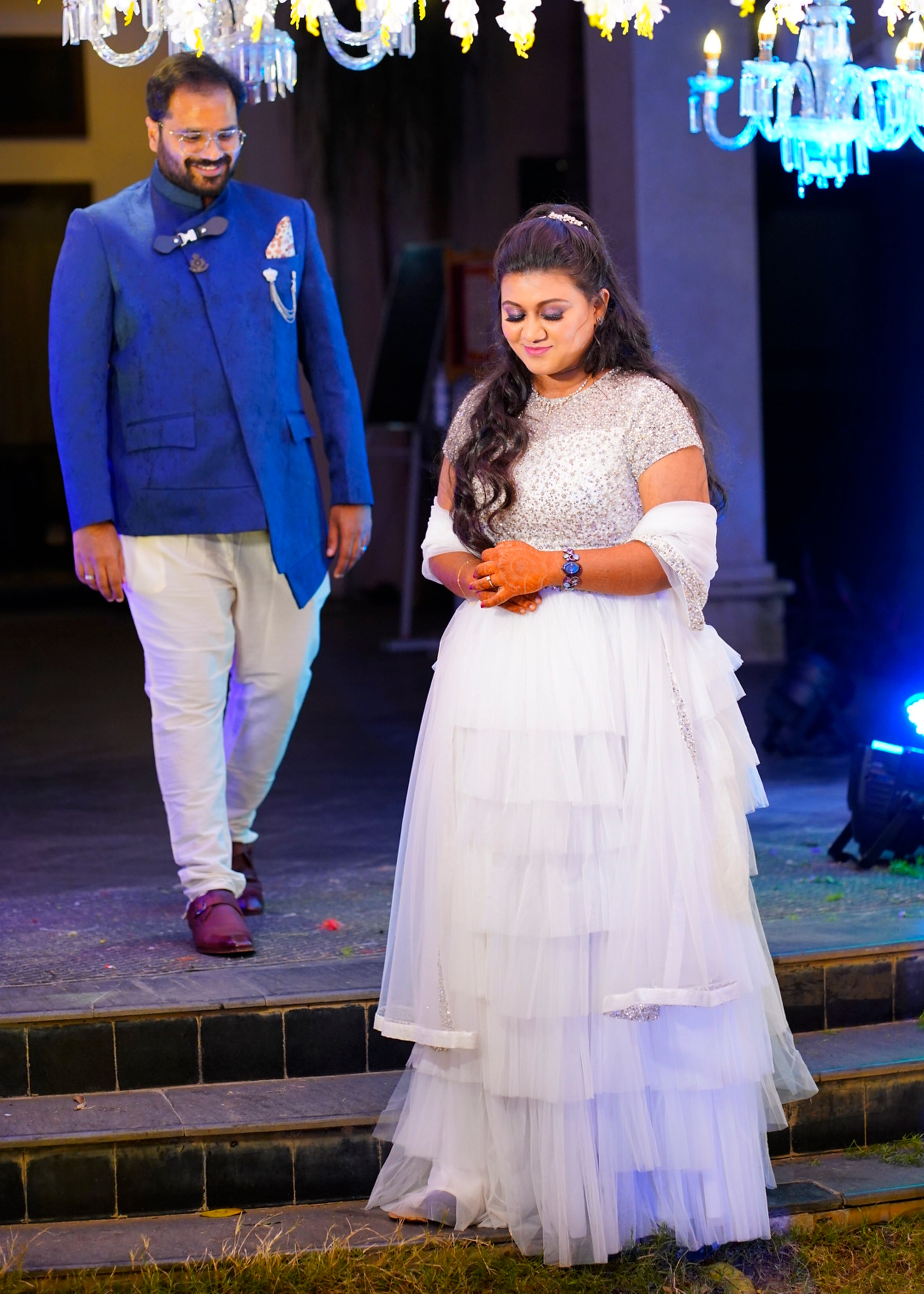 Bride Sowmya Rani from Hyderabad posing in a white lehenga handcrafted by team Archana Karthick.