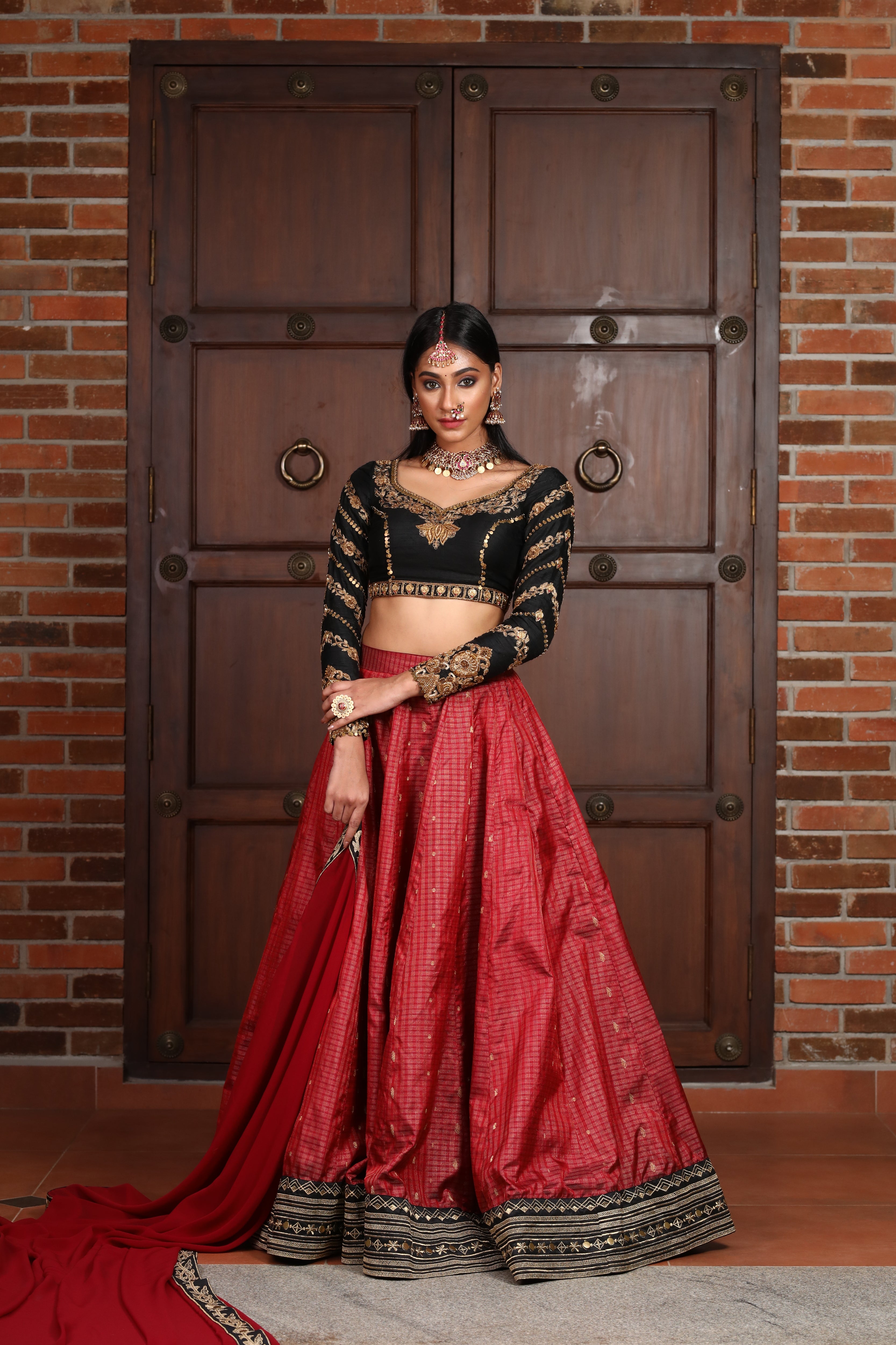 miss india 2018 and actress Anukreethy Vas in lehenga designed by archana karthick posing full front profile