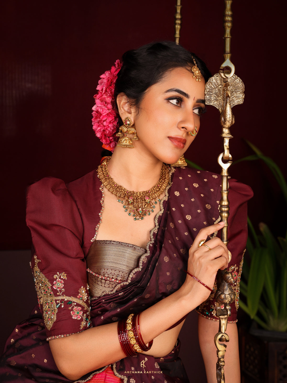 "Arali" - Pink & Brown Silk Half Saree