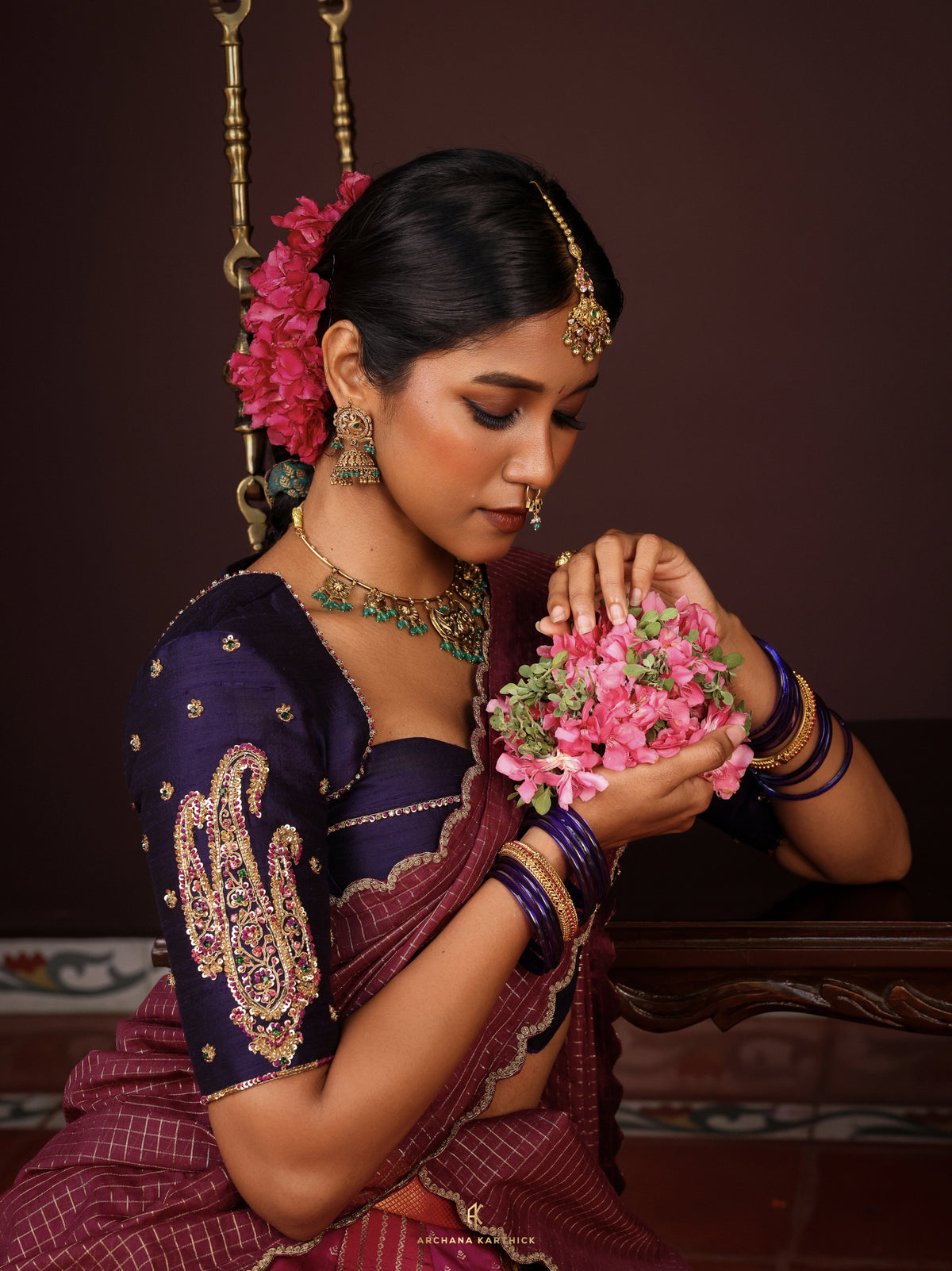 "Thamarai" - Blue, Pink & Magenta Silk Half Saree