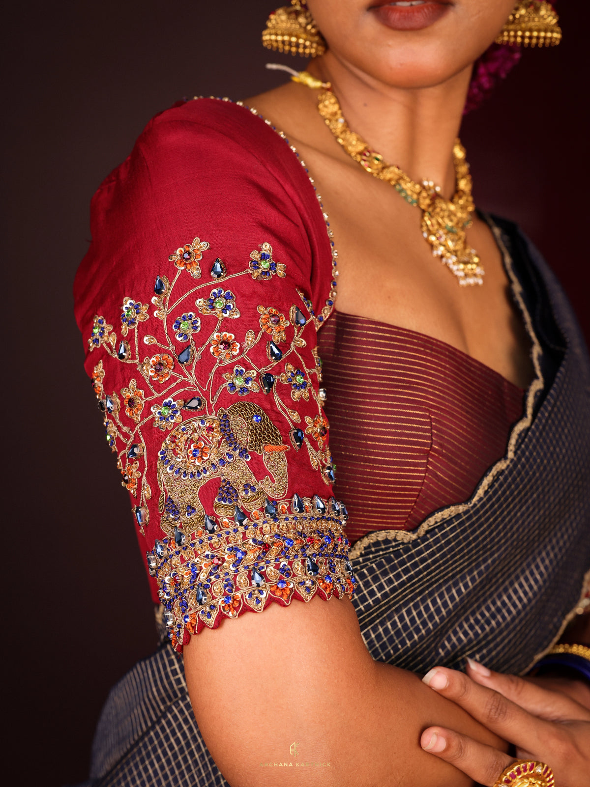 "Virutchi" - Blue & Maroon Silk Half Saree