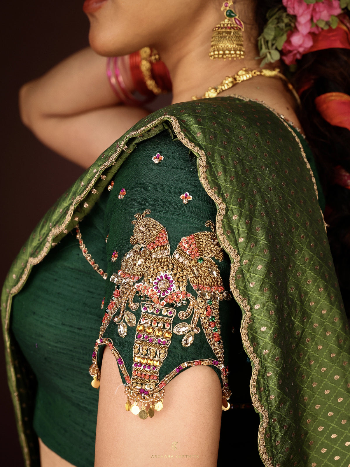 "Sembaruthi" - Green & Pink Silk Half Saree