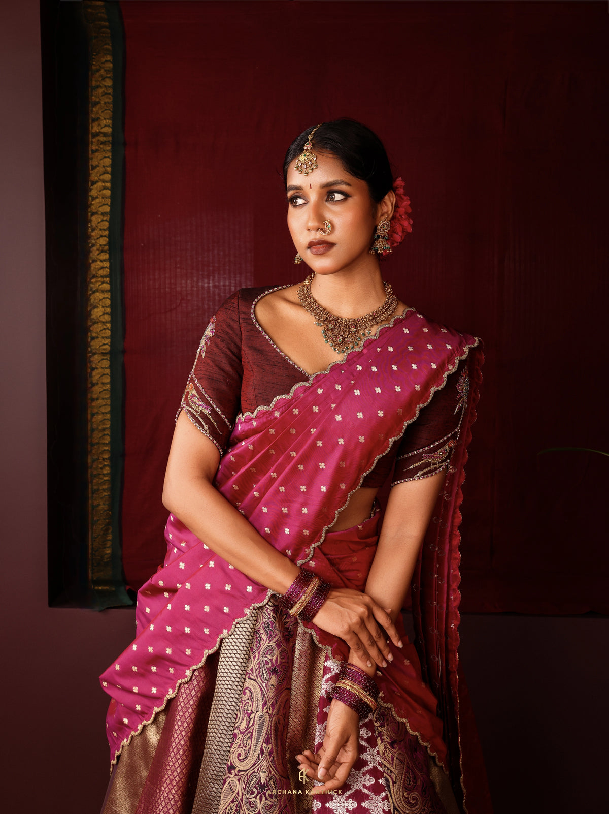 "Saamandhi" - Purple & Brown Silk Half Saree