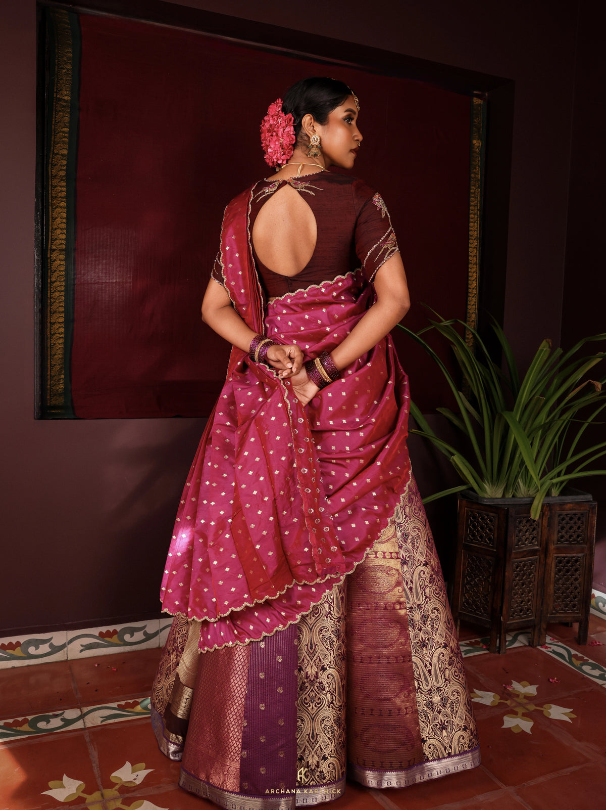 "Saamandhi" - Purple & Brown Silk Half Saree
