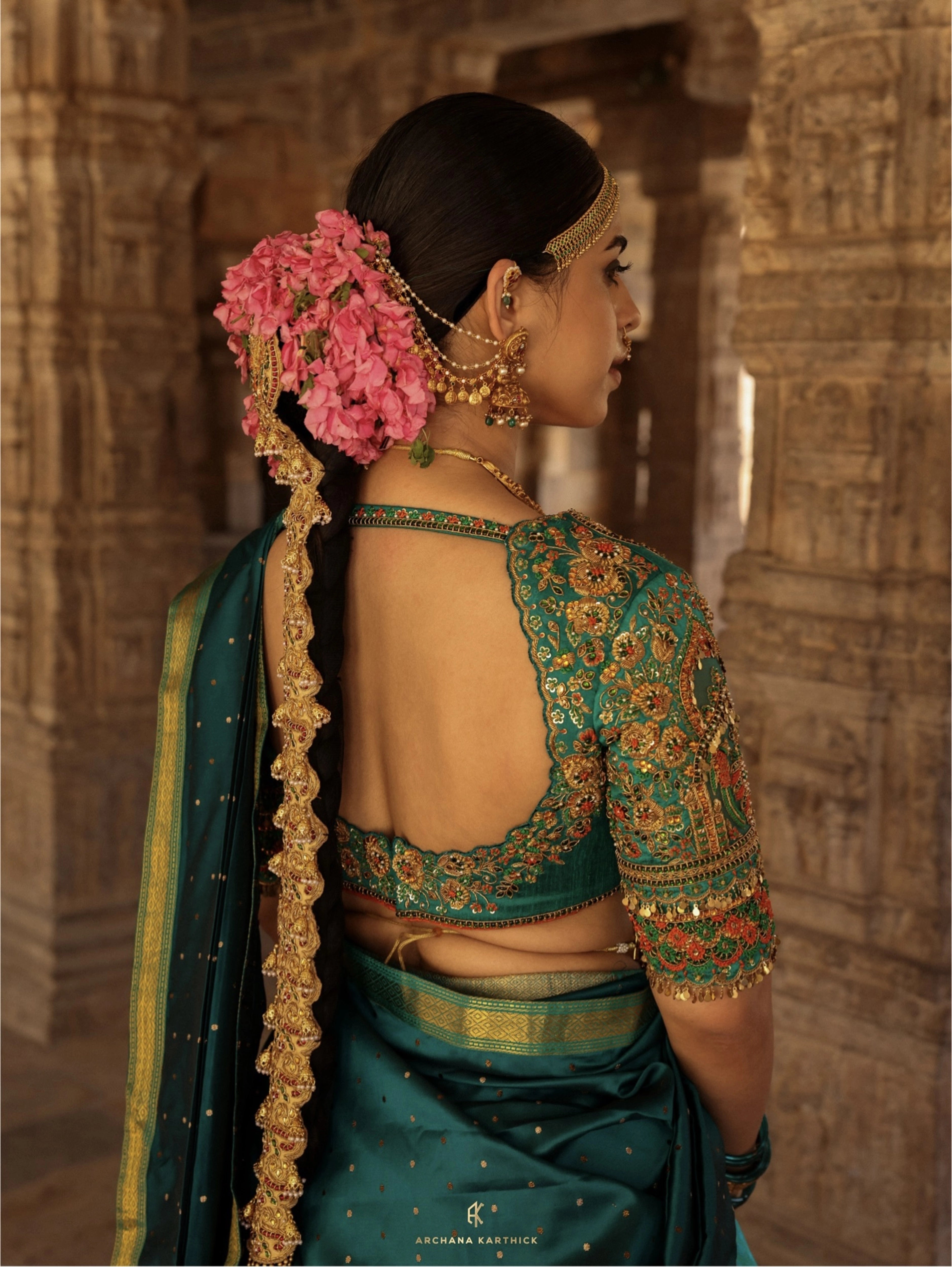 "Rukmini Devi" - Teal Kanjeevaram & Brocade Silk Half Saree