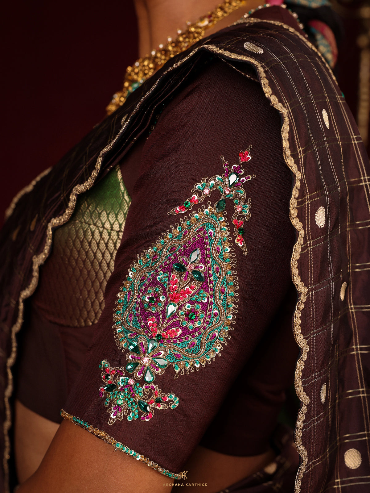 "Neelakurinji" - Teal & Brown Silk Half Saree
