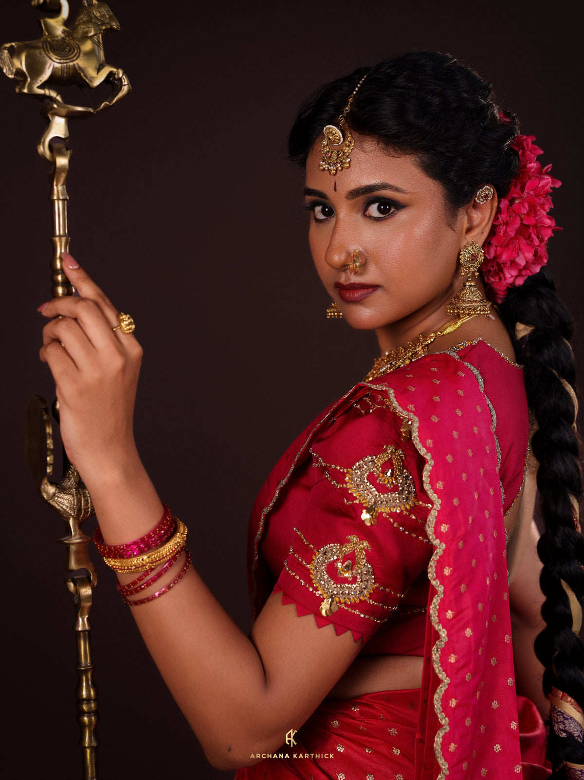 "Suryagandhi" - Pink & Yellow Silk Half Saree