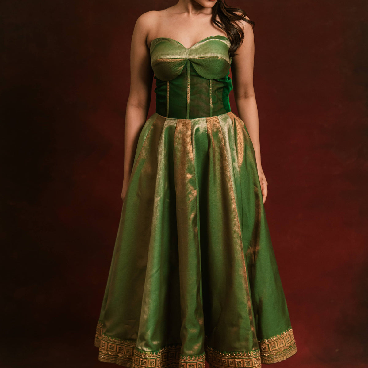 Red Corset Designer Corset Dress A Green Silk Corset Dress Designed By Archana Karthick 2XL Red Corset Designer Corset Dress A Green Silk Corset Dress Designed By Archana Karthick 2XL