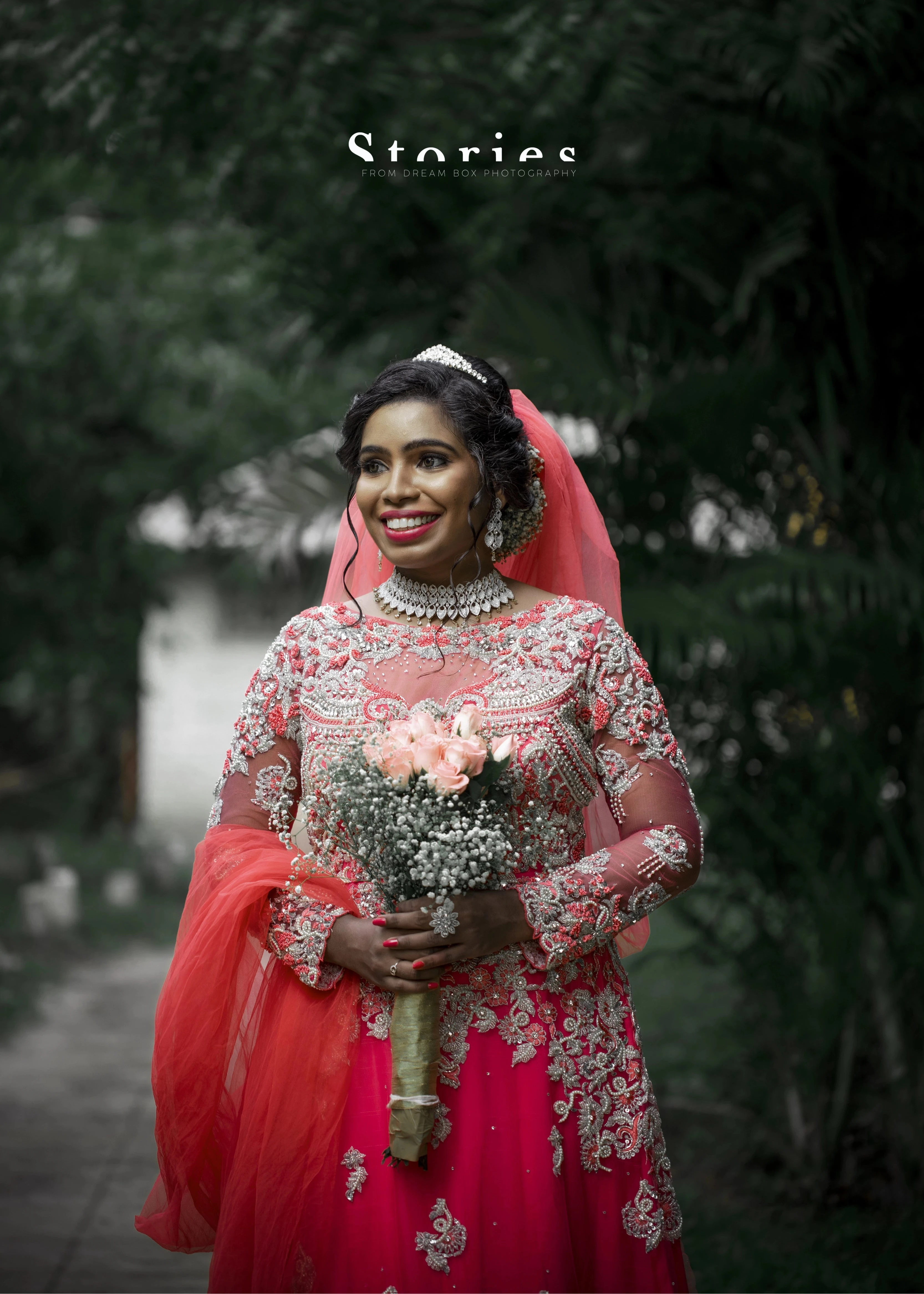 Bride Jayanthi in a hot pink tulle gown, intricately handcrafted with beads, pearls, cutdana, stones, resham and zardozi by team Archana Karthick.