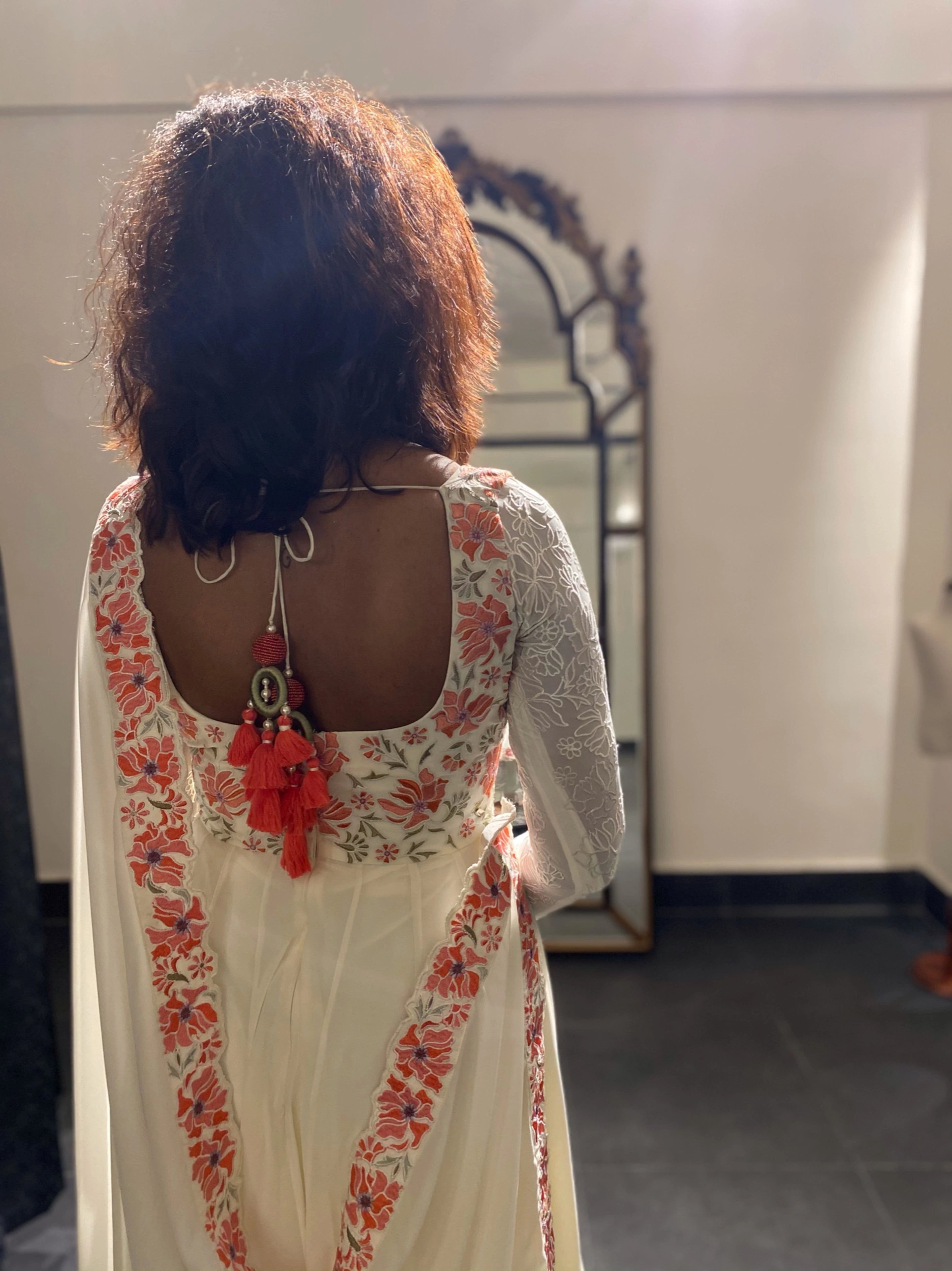Sasi during her fittings in a white anarkali handcrafted by team Archana Karthick for her birthday.
