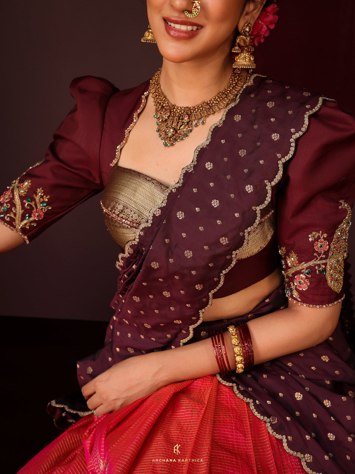 "Arali" - Pink & Brown Silk Half Saree