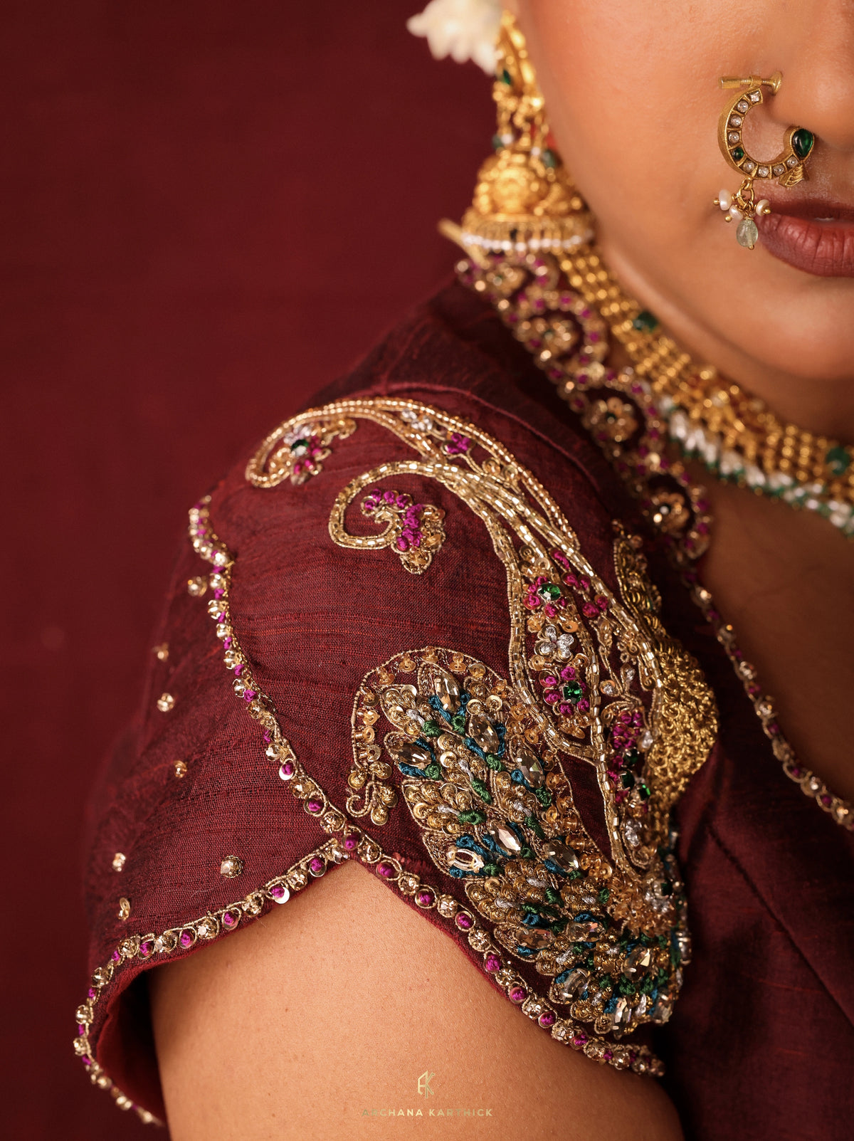 "Malli" - Gold & Maroon Silk Half Saree