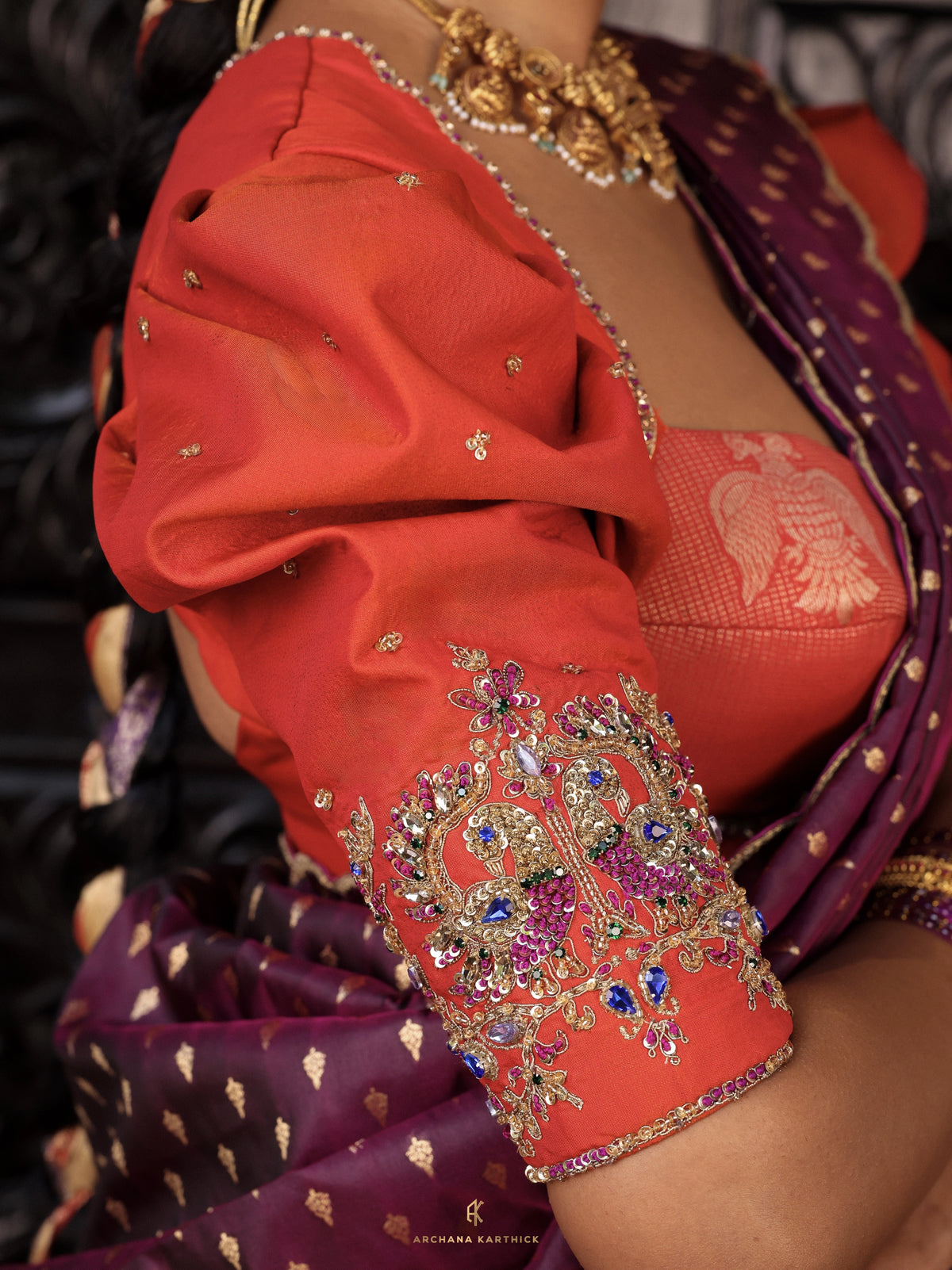 "Vaadamalli" - Orange & Purple Silk Half Saree