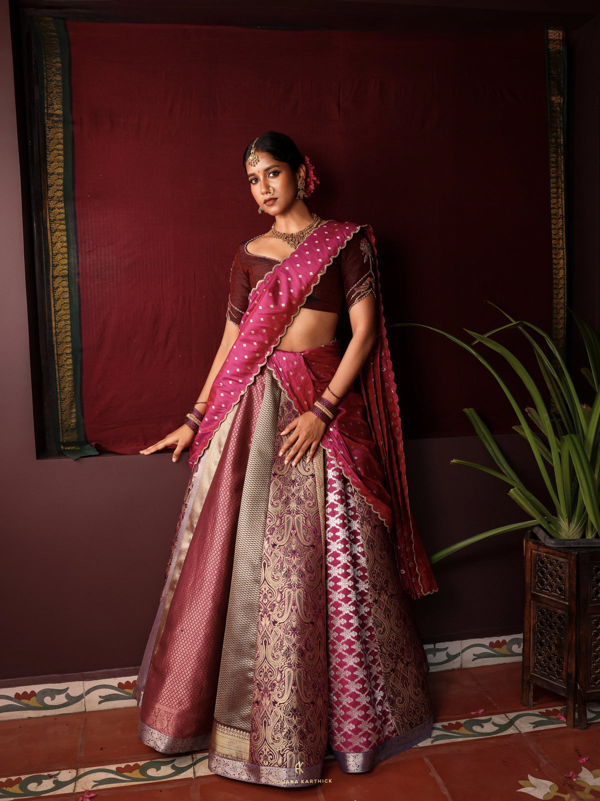 "Saamandhi" - Purple & Brown Silk Half Saree