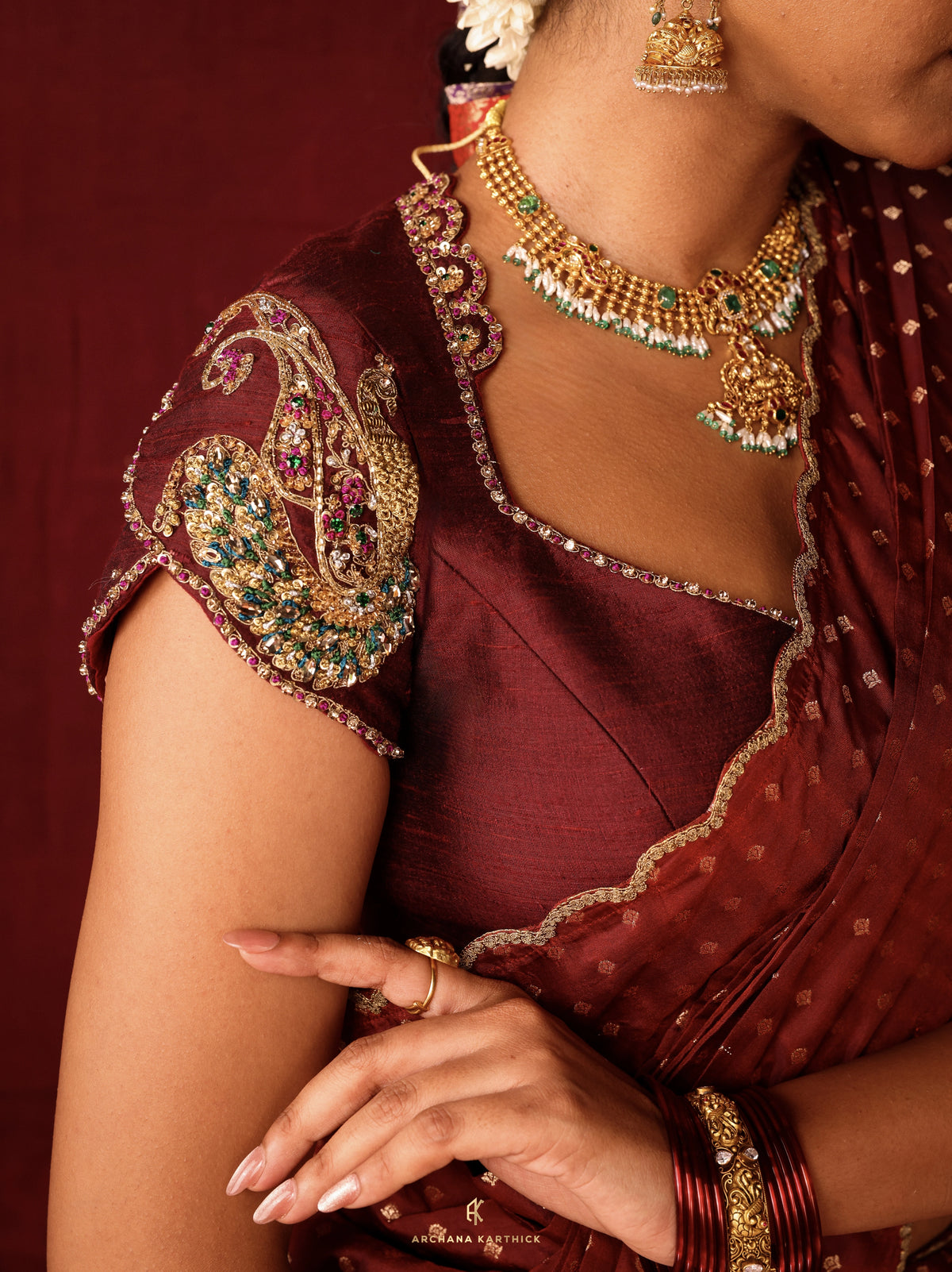 "Malli" - Gold & Maroon Silk Half Saree