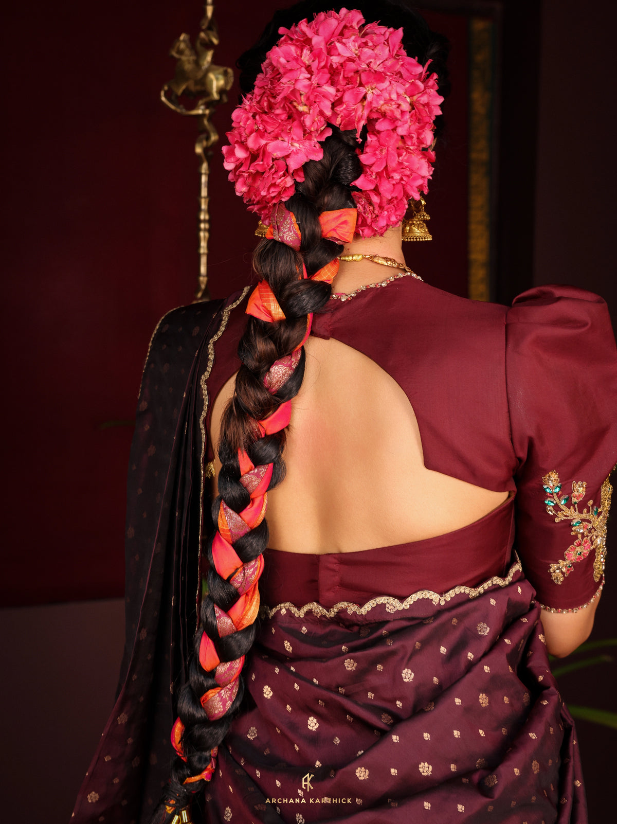 "Arali" - Pink & Brown Silk Half Saree