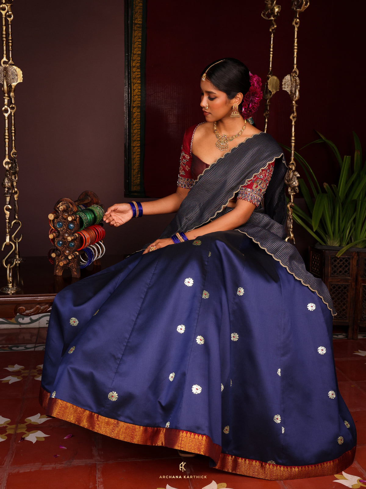 "Virutchi" - Blue & Maroon Silk Half Saree