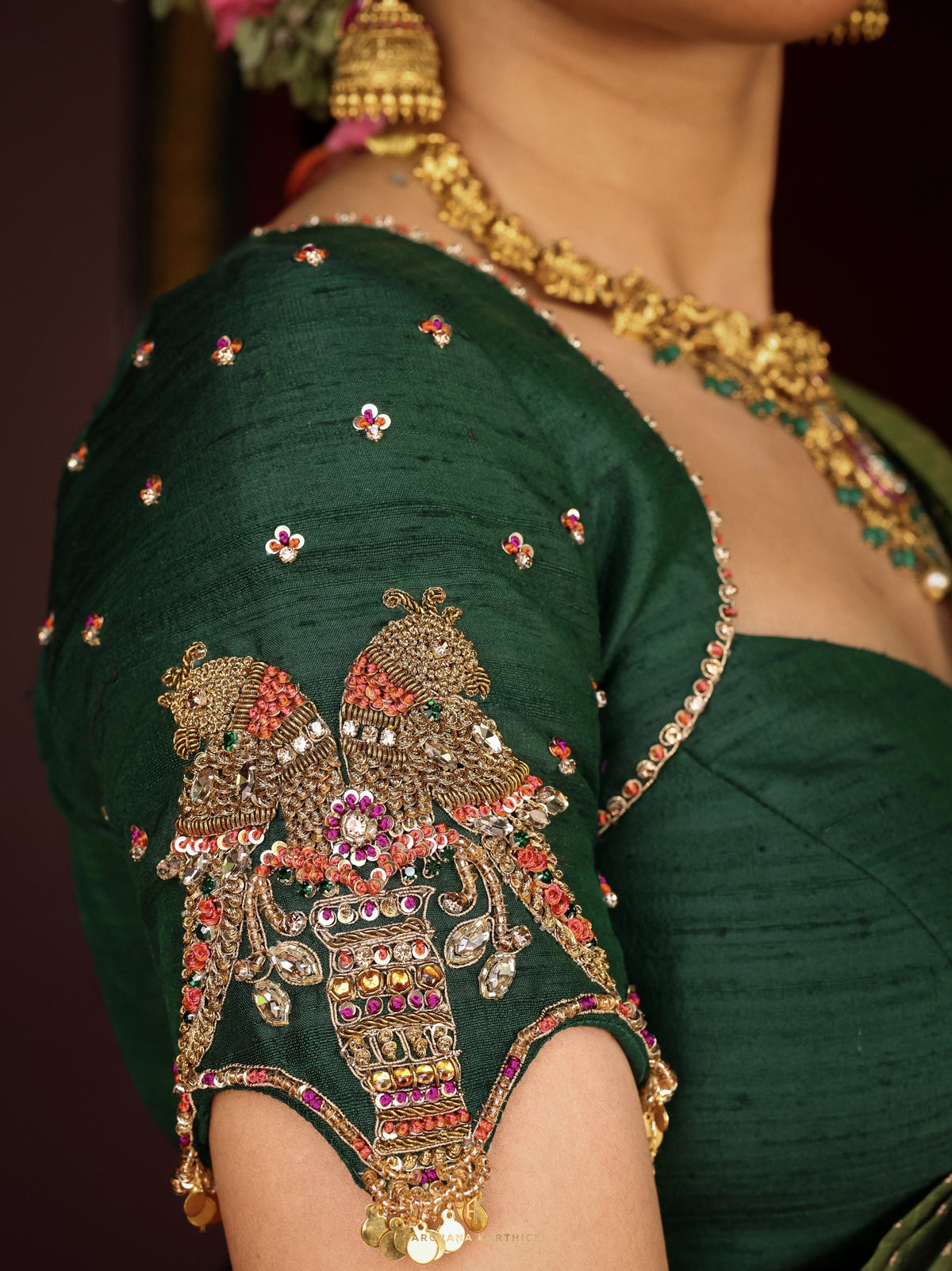 "Sembaruthi" - Green & Pink Silk Half Saree