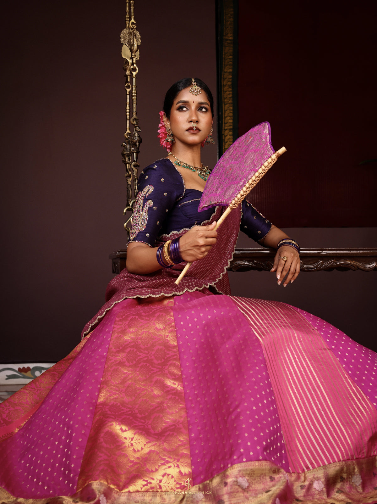 "Thamarai" - Blue, Pink & Magenta Silk Half Saree
