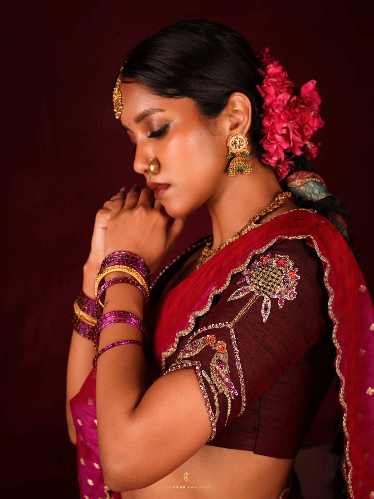 "Saamandhi" - Purple & Brown Silk Half Saree