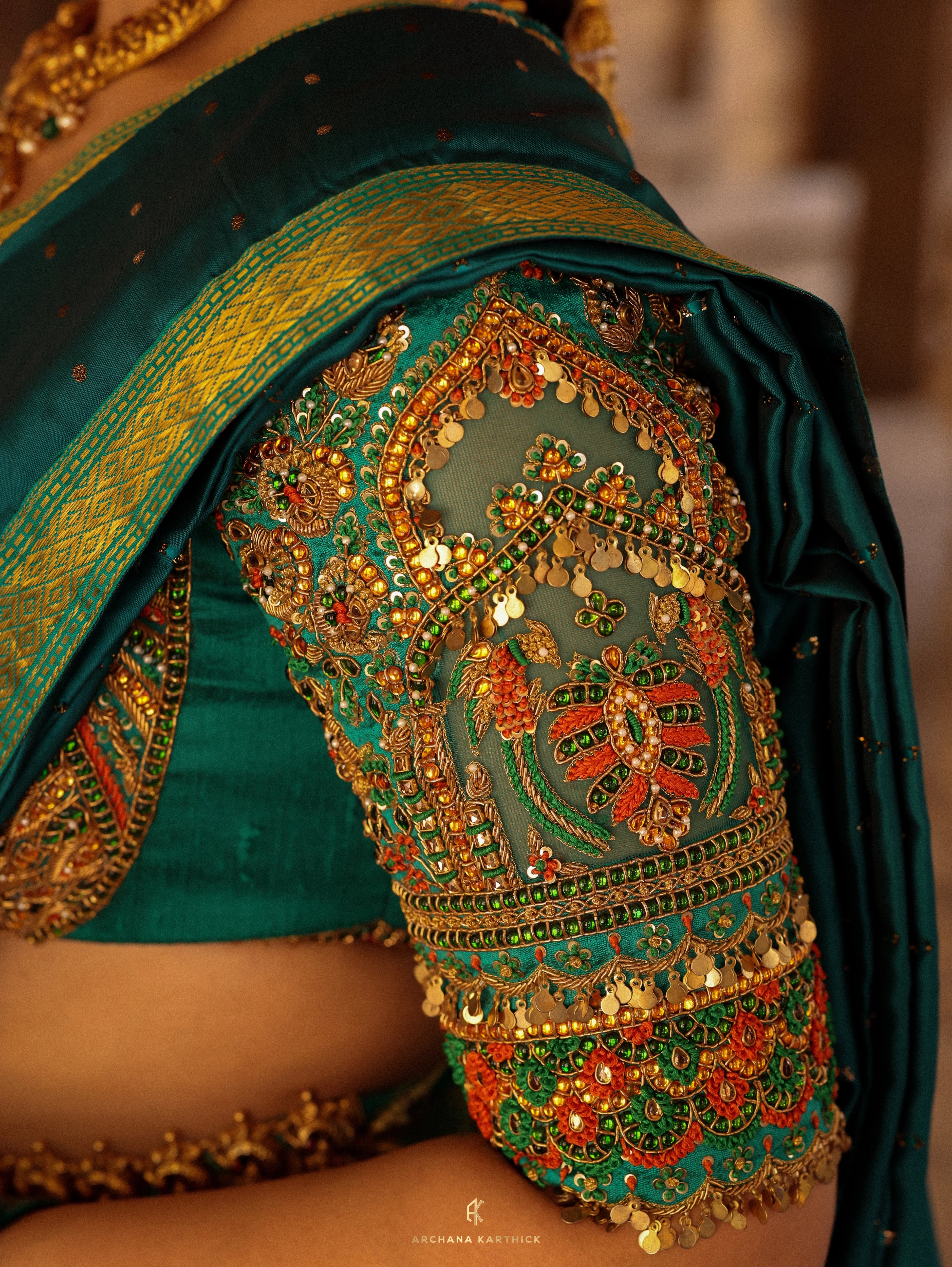 "Rukmini Devi" - Teal Kanjeevaram & Brocade Silk Half Saree