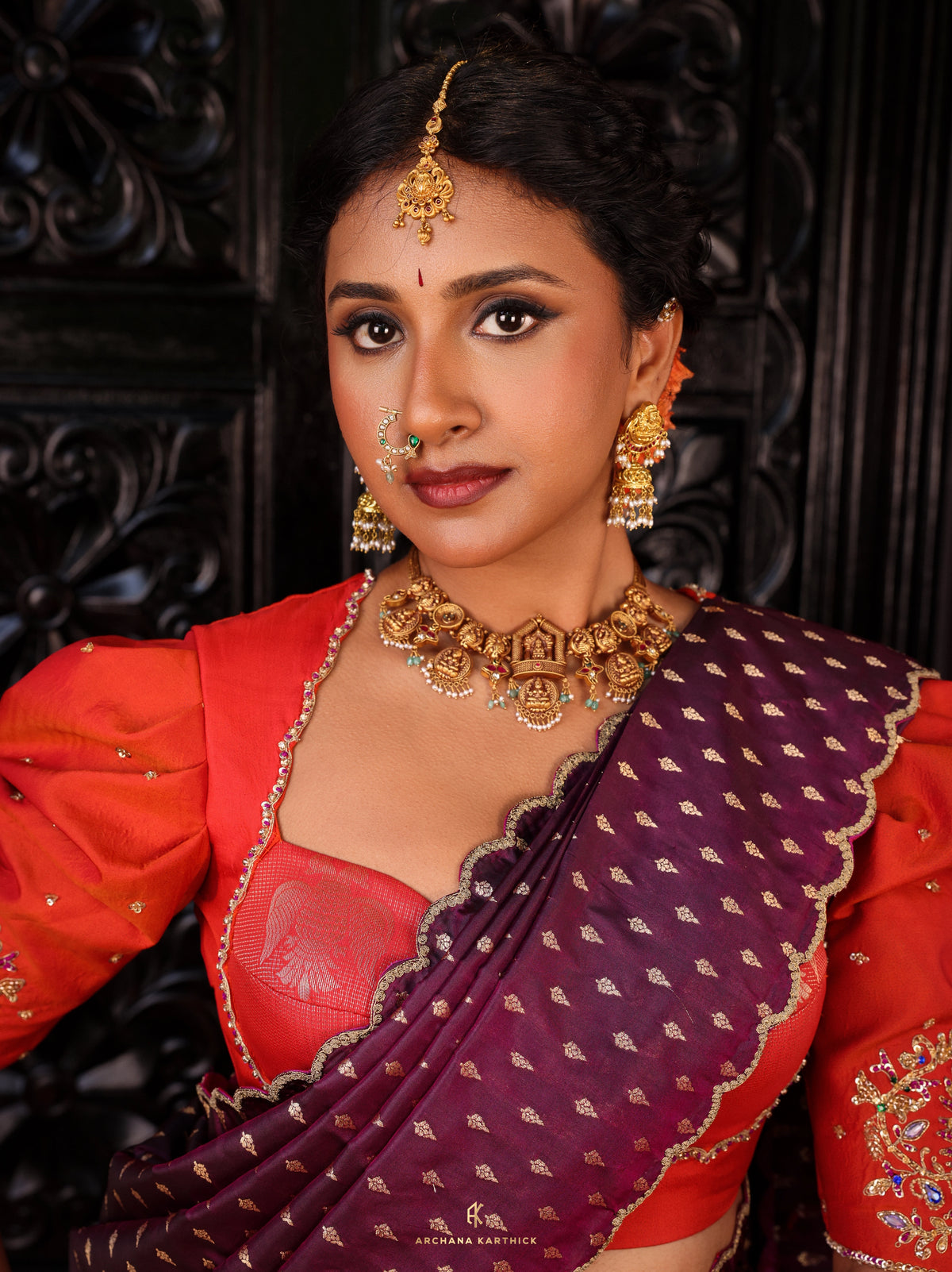 "Vaadamalli" - Orange & Purple Silk Half Saree