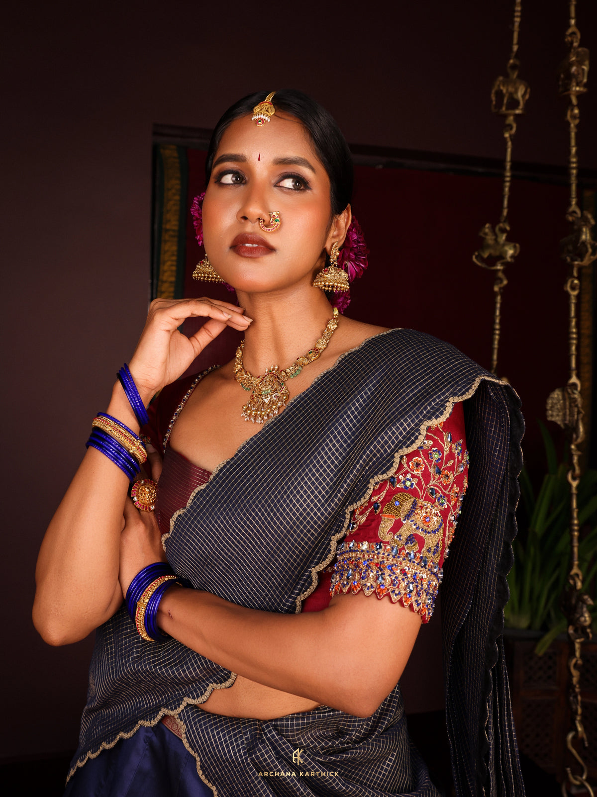 "Virutchi" - Blue & Maroon Silk Half Saree