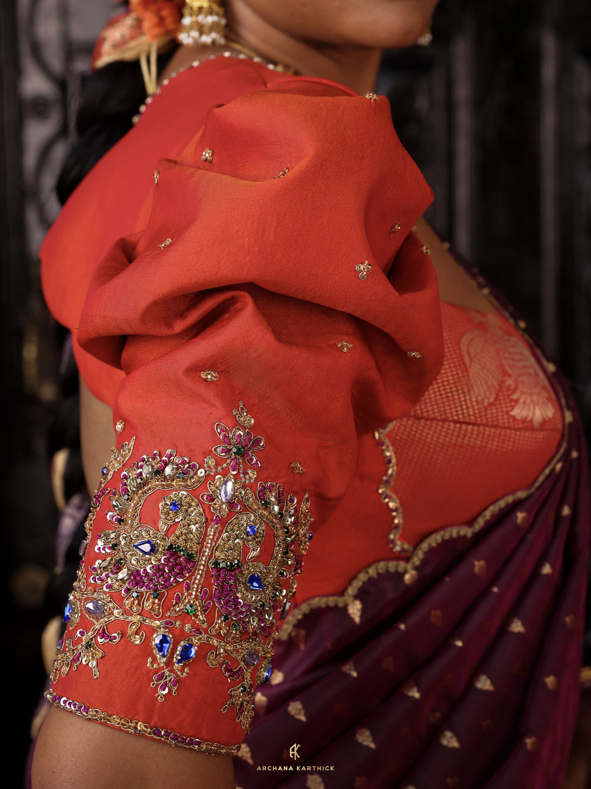 "Vaadamalli" - Orange & Purple Silk Half Saree