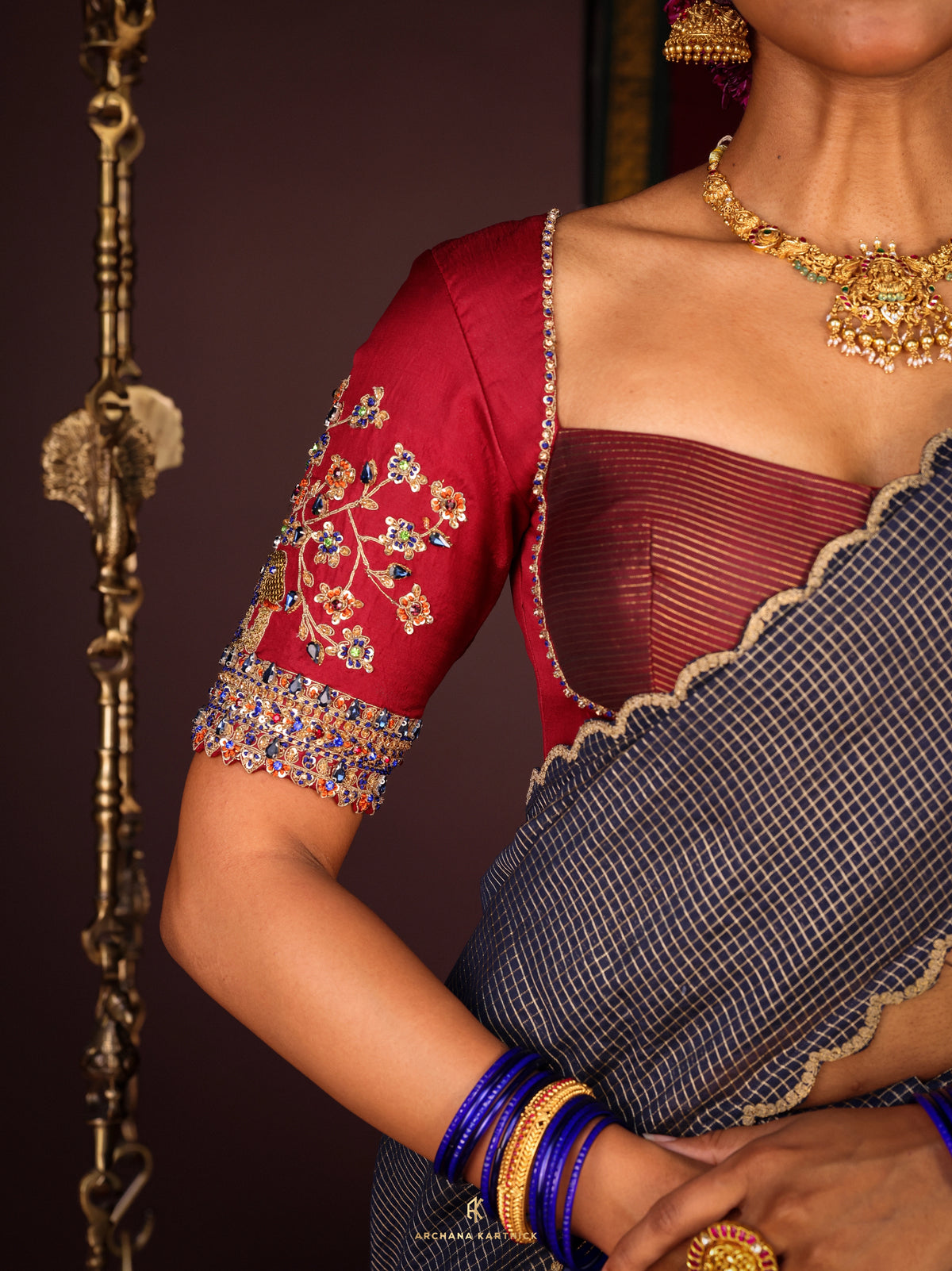 "Virutchi" - Blue & Maroon Silk Half Saree