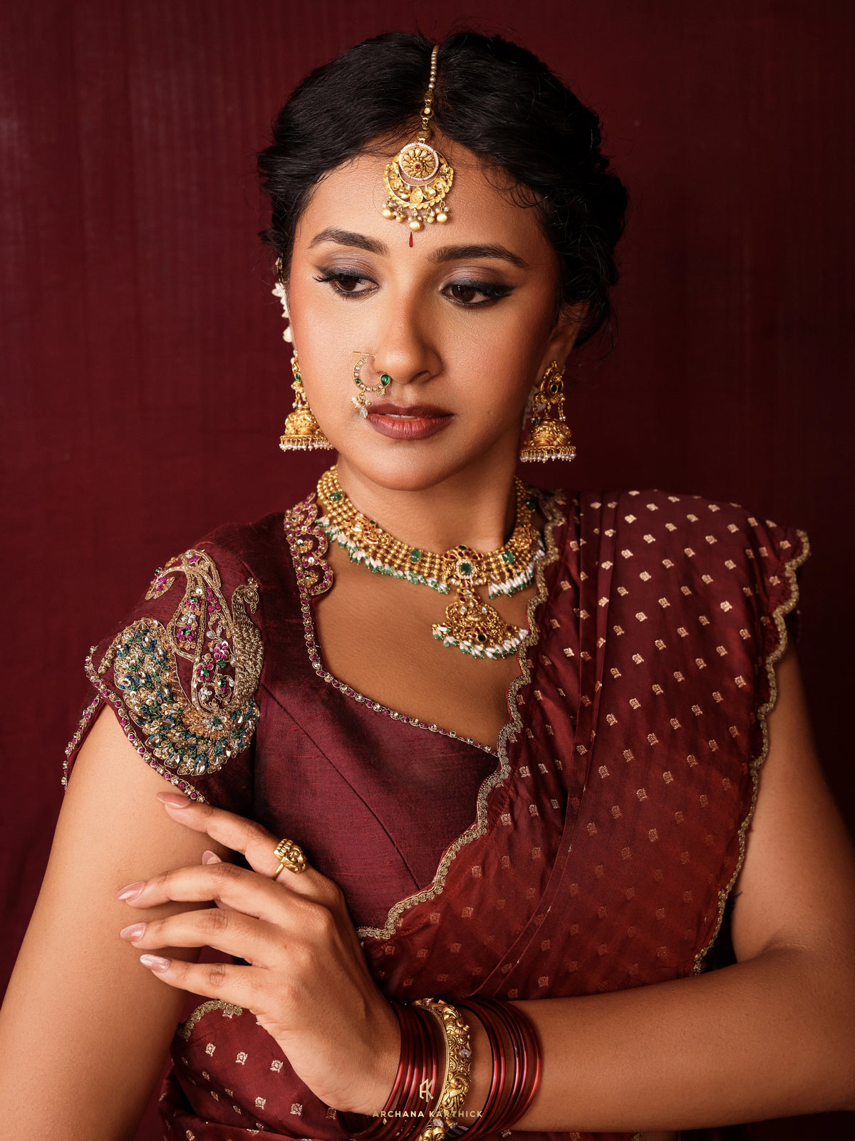 "Malli" - Gold & Maroon Silk Half Saree
