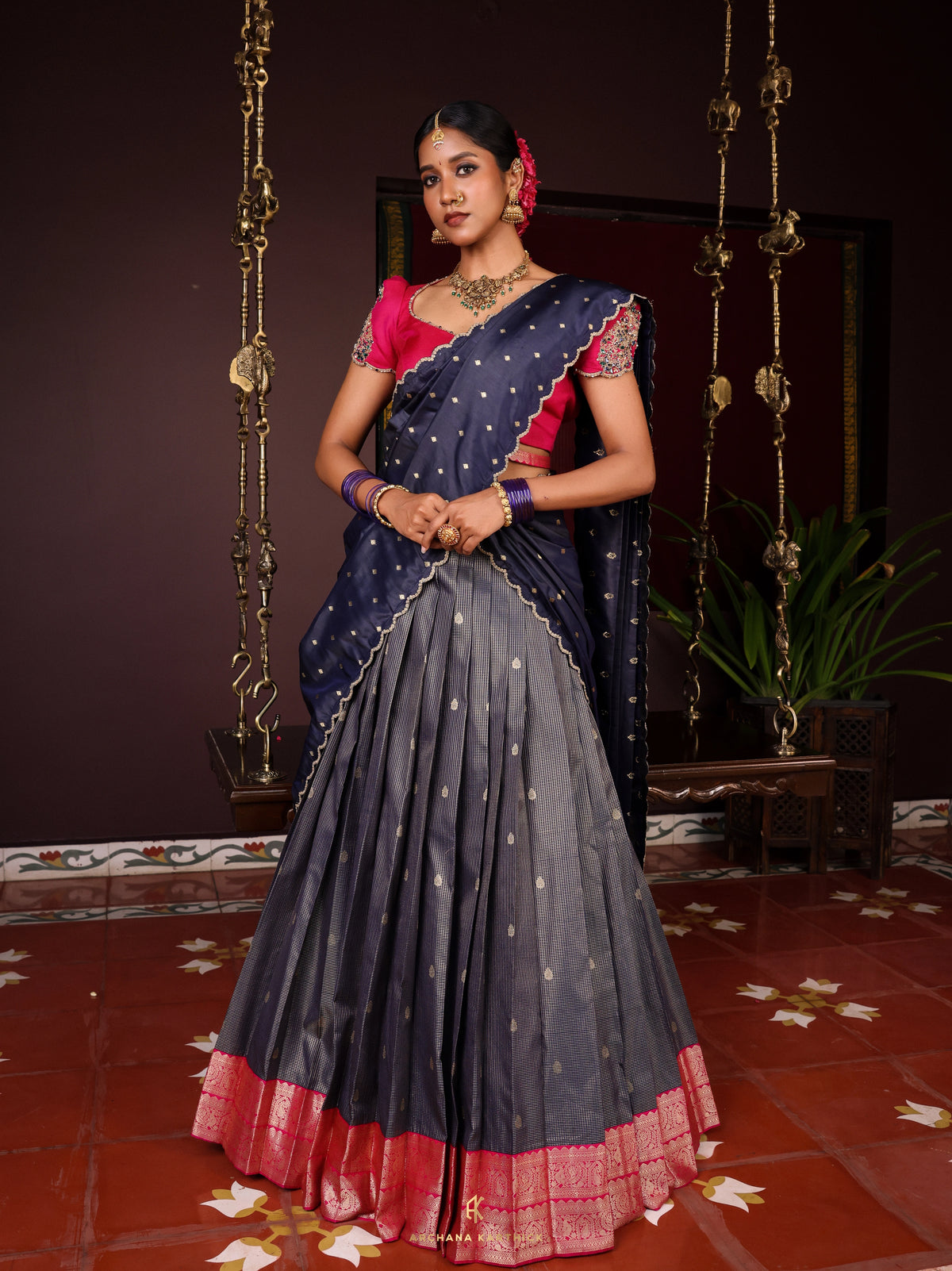 "Sangu Poo" - Blue & Pink Half Saree