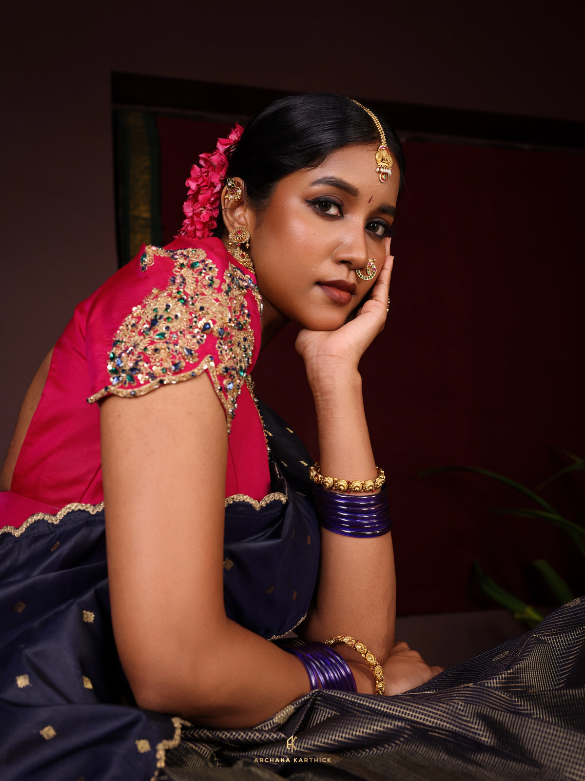 "Sangu Poo" - Blue & Pink Half Saree
