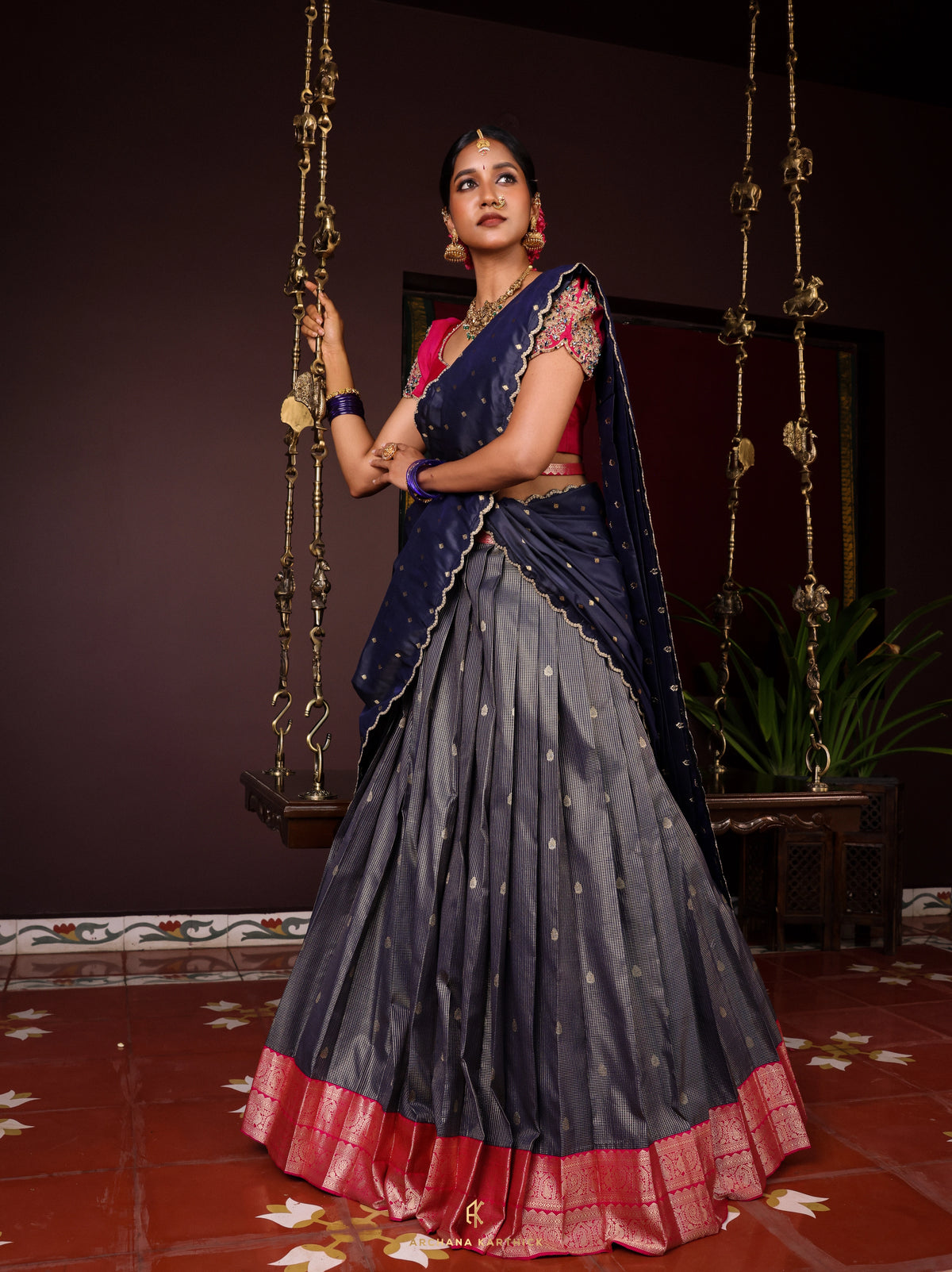 "Sangu Poo" - Blue & Pink Half Saree