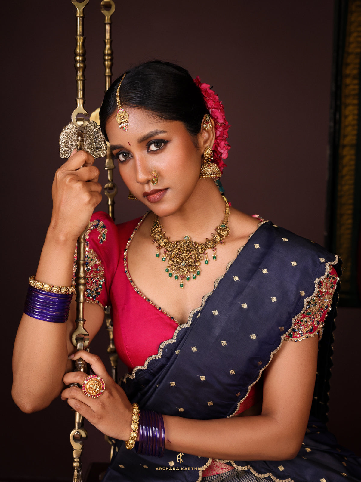 "Sangu Poo" - Blue & Pink Half Saree