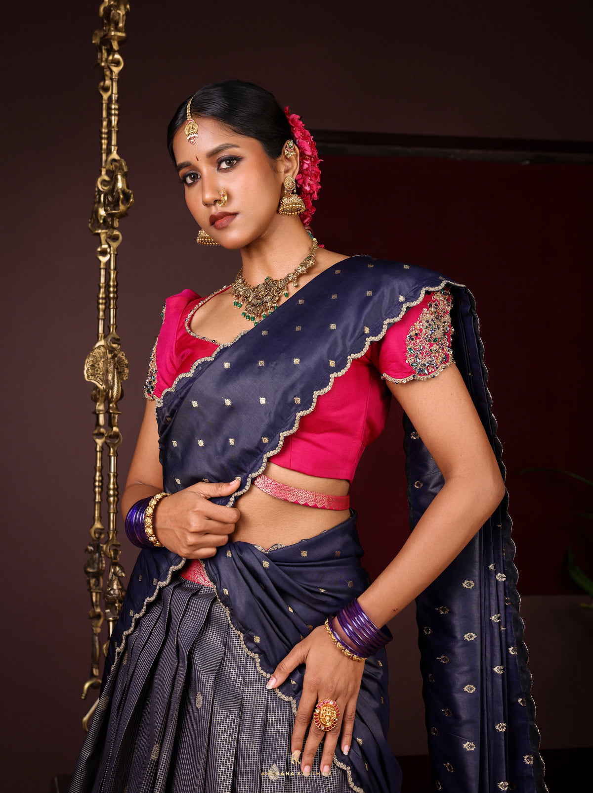 "Sangu Poo" - Blue & Pink Half Saree