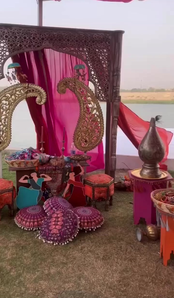 Video of Bride from Baghdad, Iraq in a hot pink and mint green raw silk lehenga, handcrafted by team Archana Karthick.
